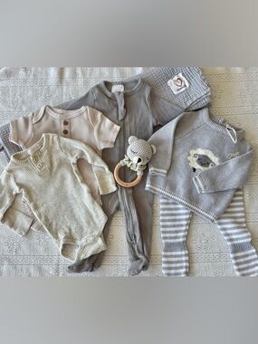 Neutral Baby Boy Bundle 0–3M | Cozy Knit + Boutique Mix 🐻
